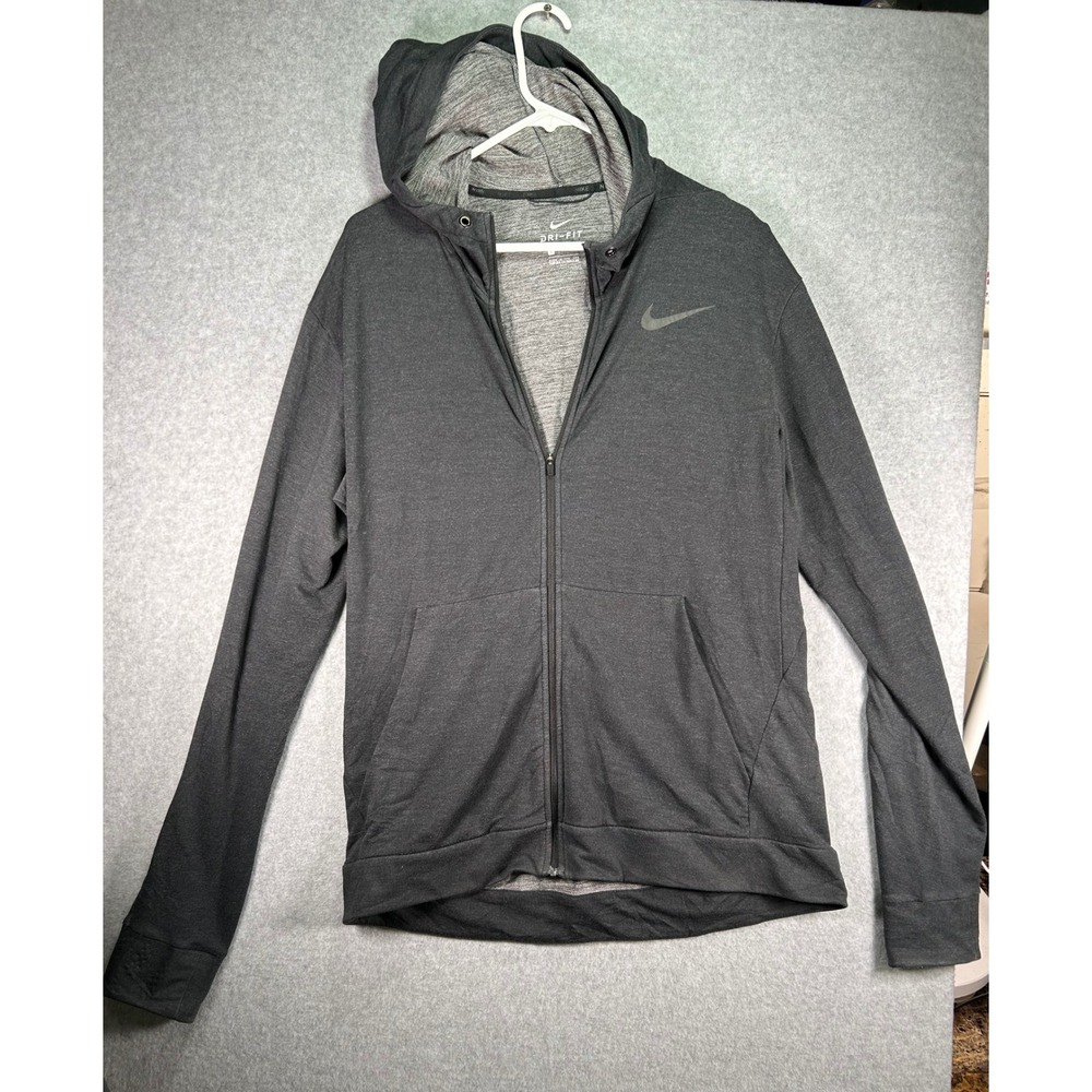 Wear*Nike Dri-FIT Mens Large Full Zip Hoodie Charcoal Gray Heathered Sweatshirt
